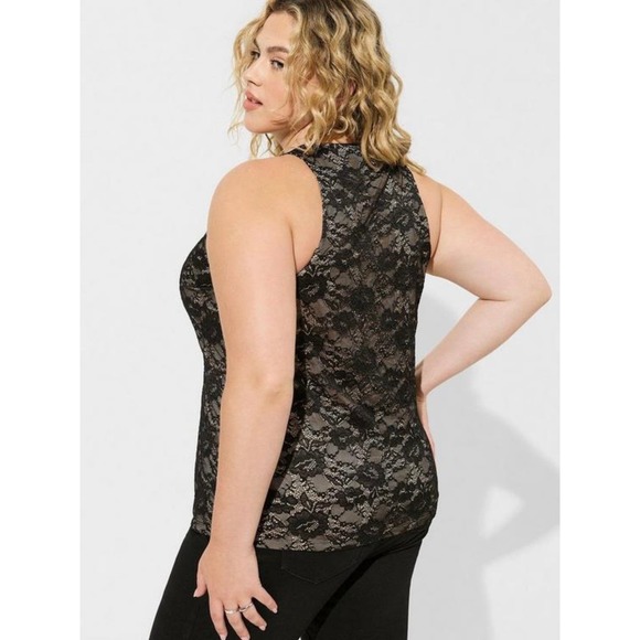 Torrid Women's Deep Black Stretch Lace High Neck Sleeveless Tank Top - Picture 2 of 3